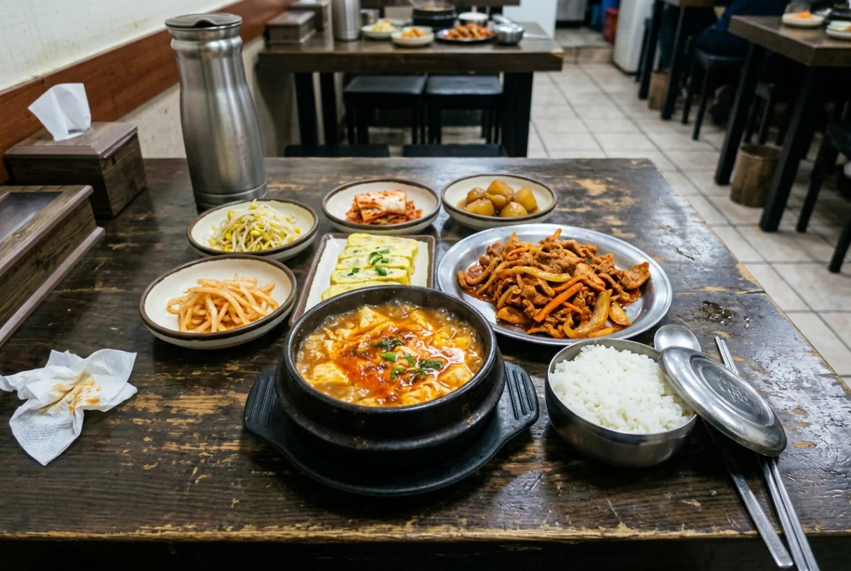 식당에서 찍은 두부전골 한상 원본